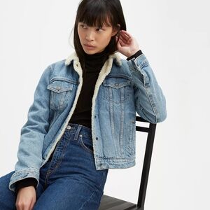 Levi's Light Blue Denim Jacket with White Sherpa Collar